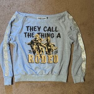 Rodeo-Quincy Women's Light Gray 'They Call The Thing A Rodeo' Graphic Sweatshirt